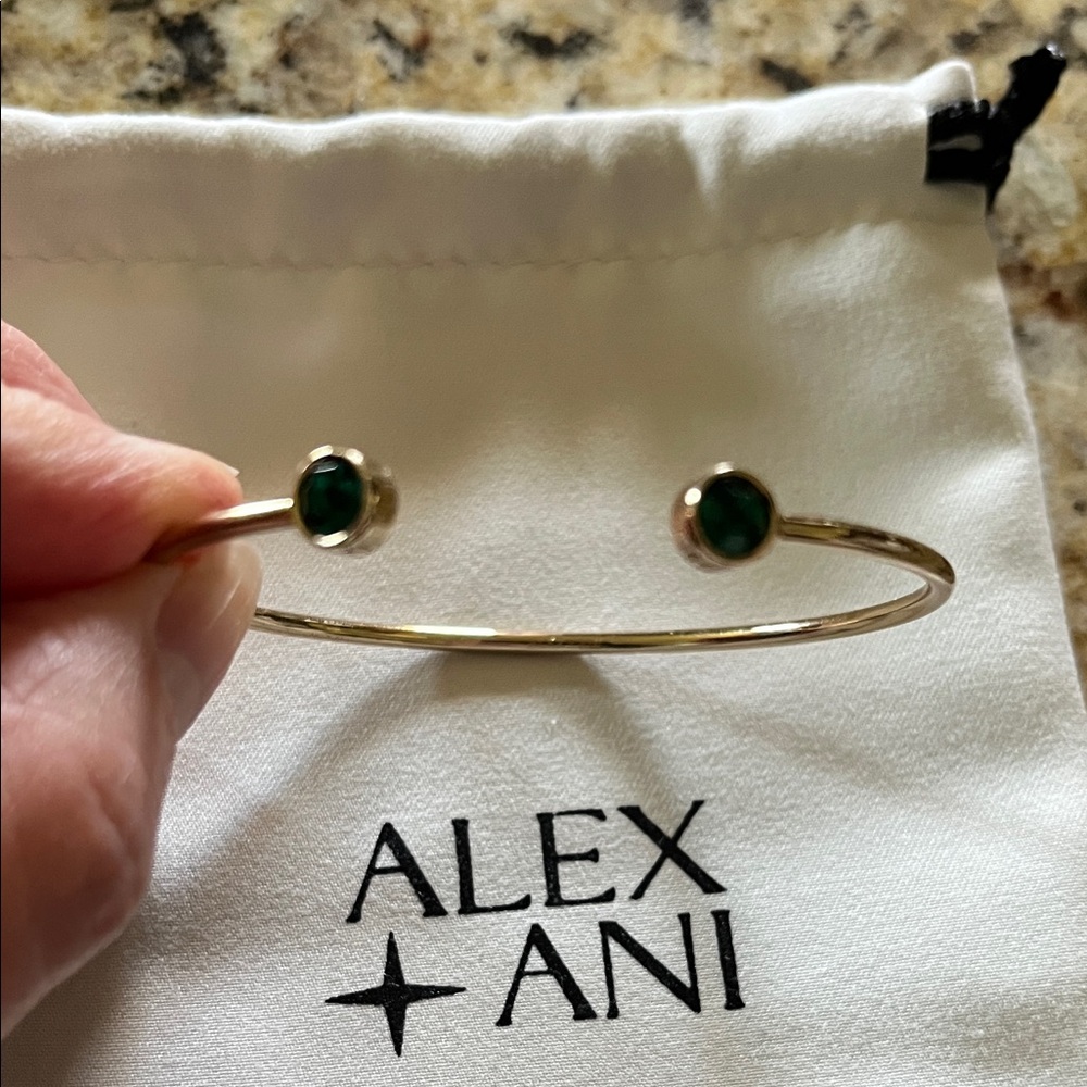 Alex and Ani Gold Bangle Bracelet with Emerald Green Stones